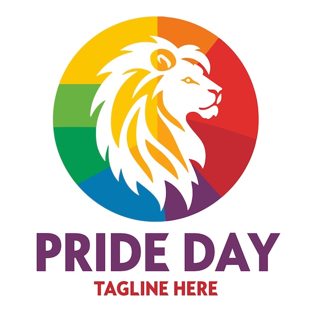 Vector a colorful logo for pride day with a lion head in the center