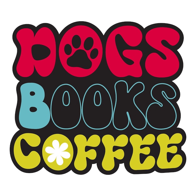 A colorful logo that says dogs books coffee.