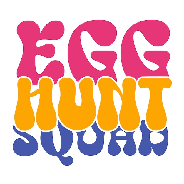 Vector a colorful logo with the word egg hunt squad on it.