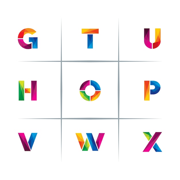 Colorful low poly letter logo design set