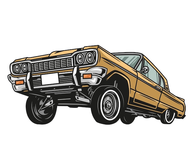 Vettore concetto di auto retrò colorato low rider in illustrazione isolata stile vintage