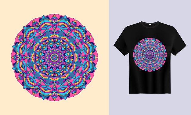 Colorful mandala background with tshirt