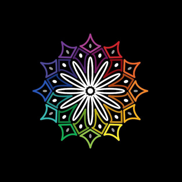 Vettore mandala colorato su sfondo nero arcobaleno semplice disegno vettoriale mandala