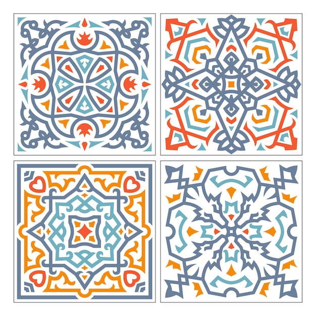 Colorful mandala ceramic tile set