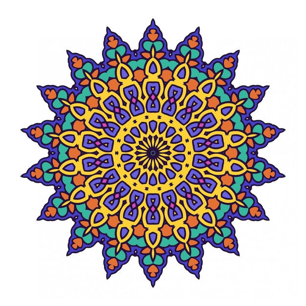 Vettore elemento decorativo circolare disegnato a mano della mandala variopinta.