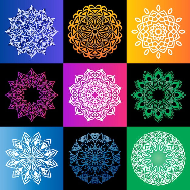 Красочный набор мандал Цветочный дизайн Векторная иллюстрация дизайн фона