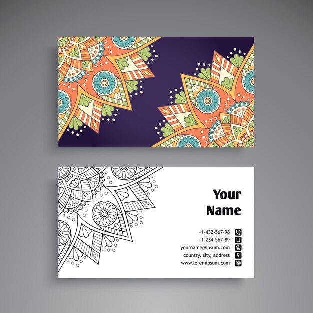 Colorful mandala vintage business card