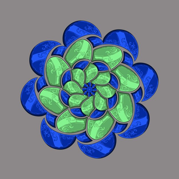 Mandala colorato con colore blu e verde