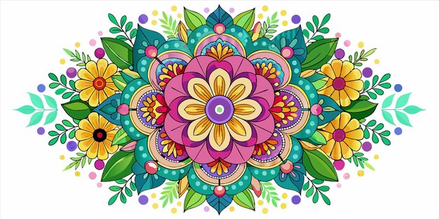 Vector a colorful mandala with colorful flowers and leaves