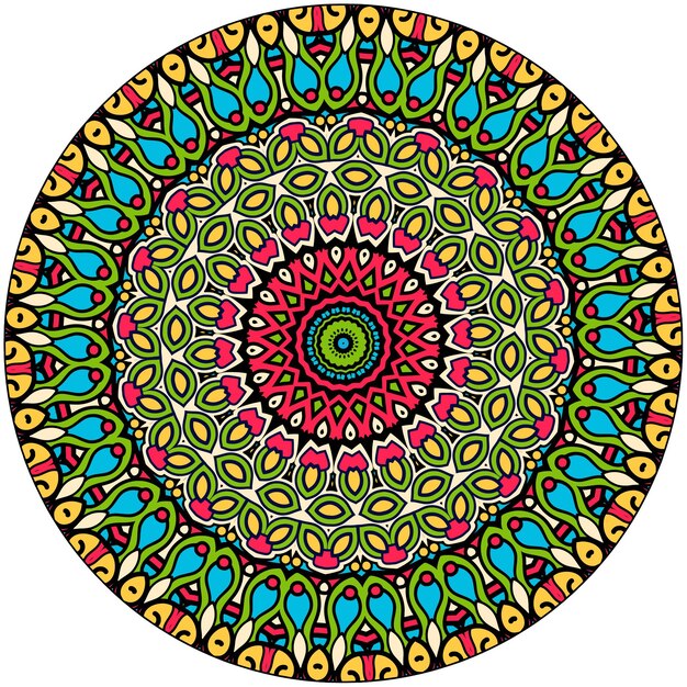 ベクトル 花の形をしたカラフルなマンダラ 織り物のデザイン要素