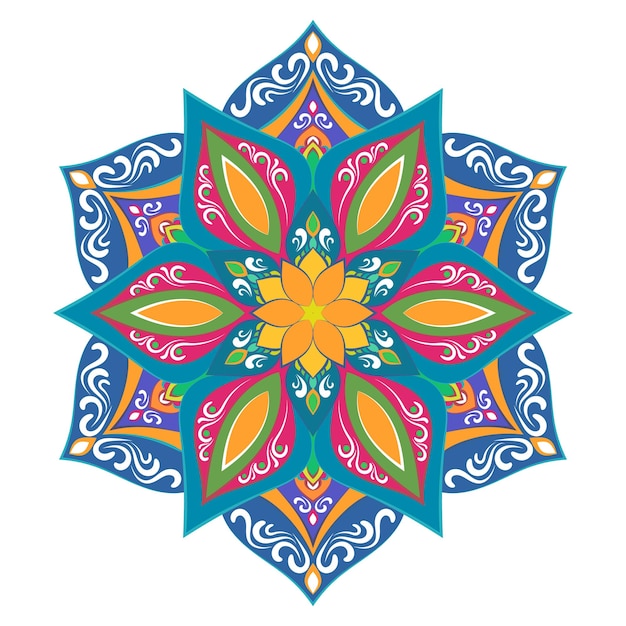 A colorful mandala with a flower pattern