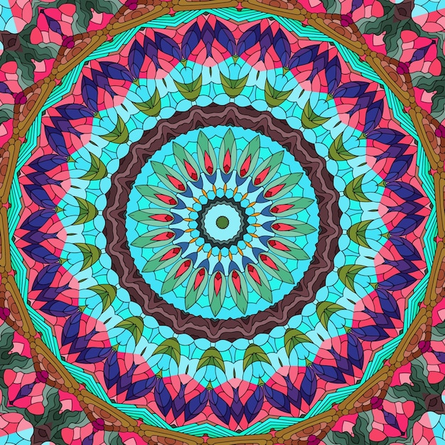 A colorful mandala with a pattern of leaves and flowers Pattern Background