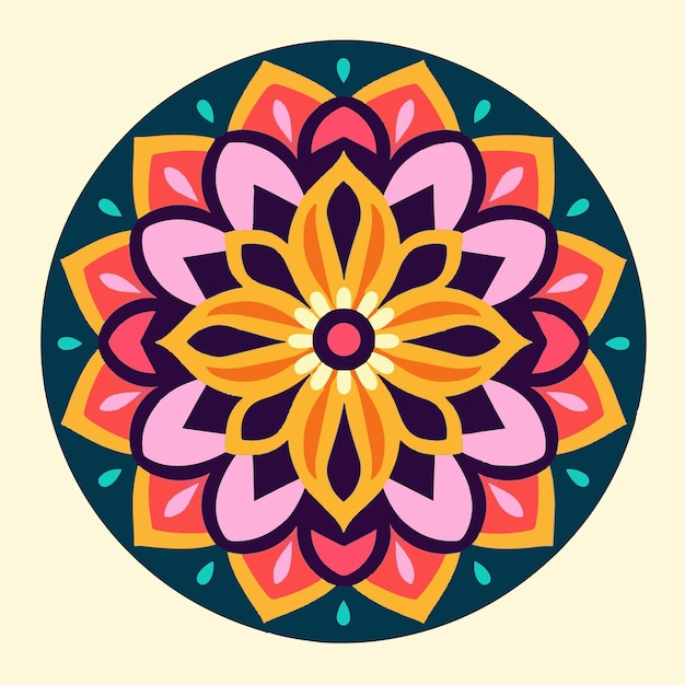 A colorful mandala with a pink circle in the middle