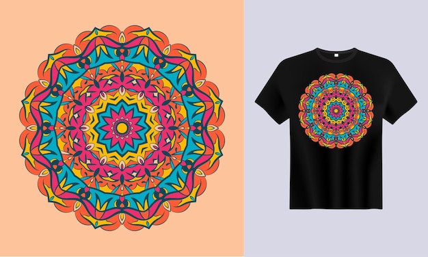 Colorful mandala with t shirt design