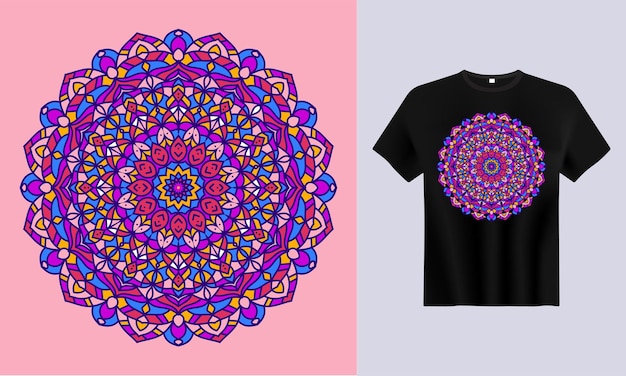 Vettore mandala colorato con design t-shirt