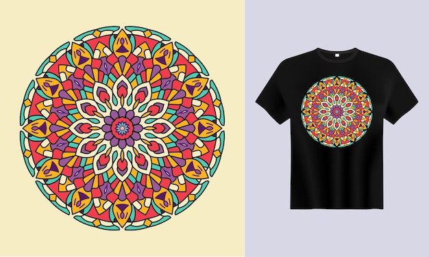 Vector colorful mandala with tshirt design