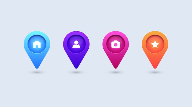 Vector colorful map pin icons