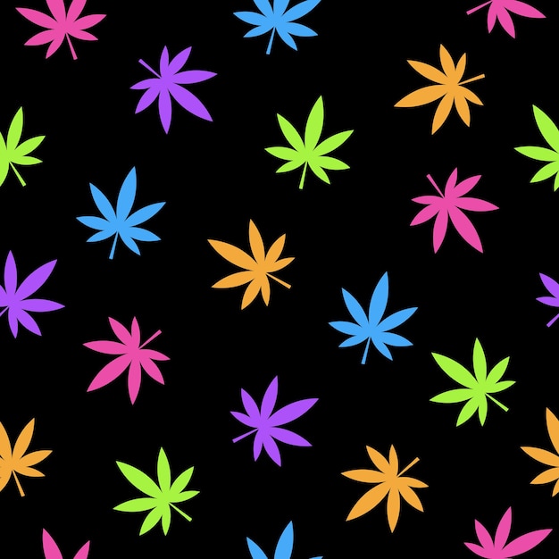 Colorful Marijuana Leaves Seamless Pattern Cannabis Leaf Vector