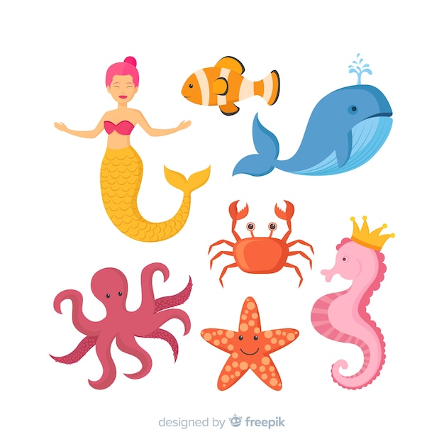 Colorful marine life character collection