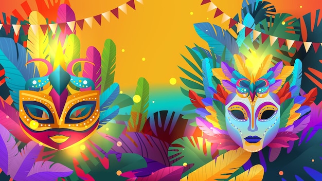 colorful masks brazilian festival carnival holiday celebration greeting invitation postcard culture and tradition carnival party concept