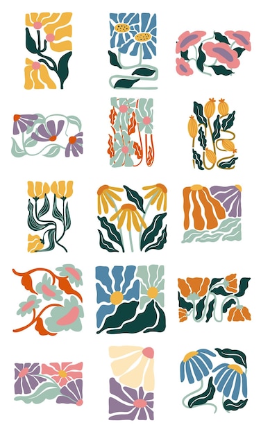 Colorful matisse flower element set