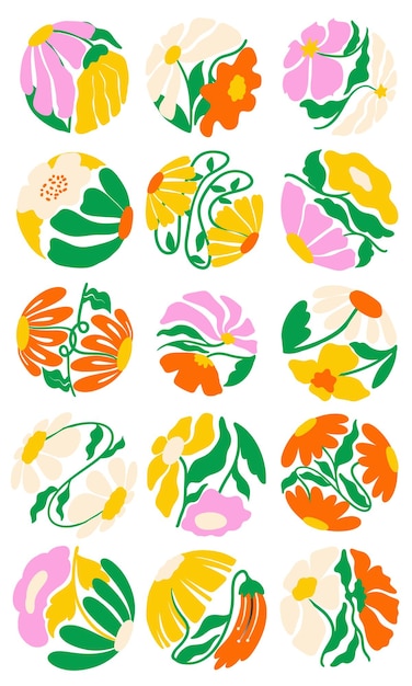 Colorful matisse flower element set