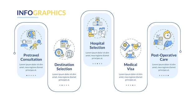 Colorful medical tourism layout with line icons