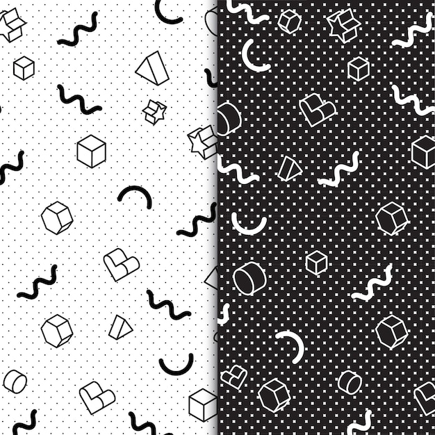 Colorful memphis retro 70s 80s and 90s pattern collection free vector