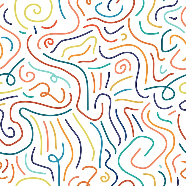 Vector colorful memphis seamless pattern in doodle style.pop art, retro fashion 80-90s.