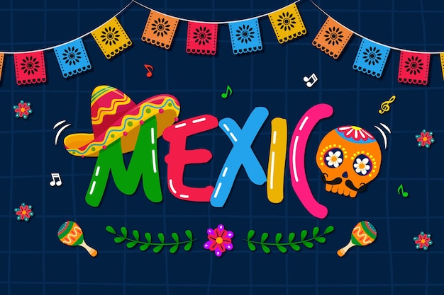 Vector colorful mexican background with skull