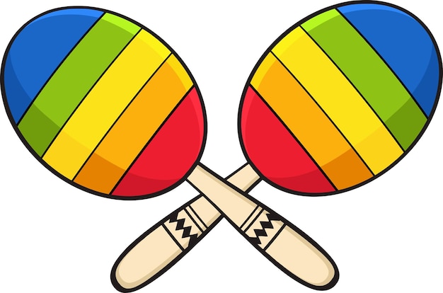 Colorful Mexican Maracas Crossed. Vector Illustration Isolated On White Background