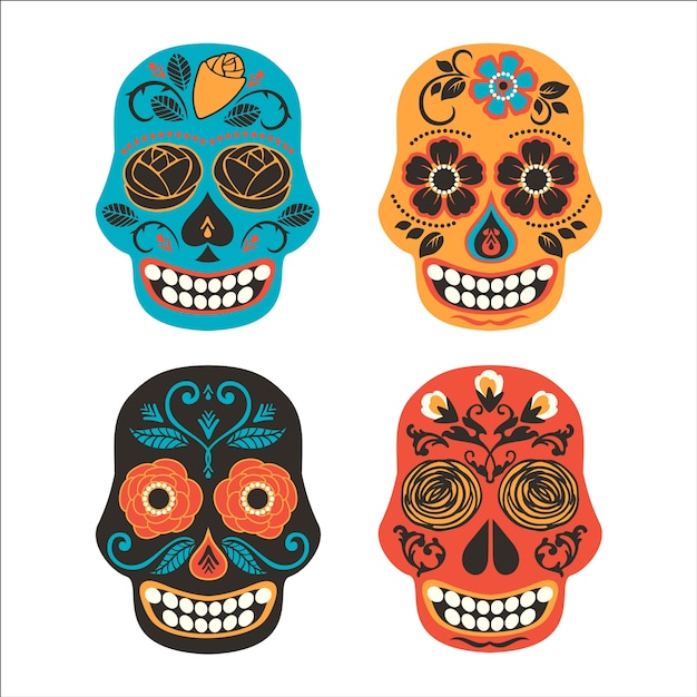 Colorful mexican sugar skulls. day of dead icon