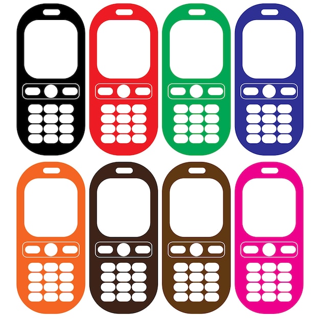 Vector colorful mobiles with buttons and screen pack cellphone mobile phone