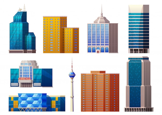 Vector colorful modern buildings set