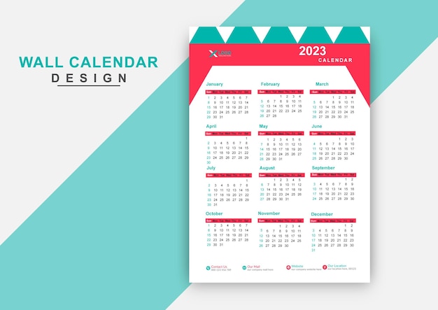 Modello di progettazione del calendario da parete creativo moderno colorato 2023