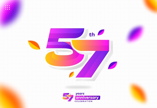 colorful modern number 57. 57th anniversary. 57th birthday