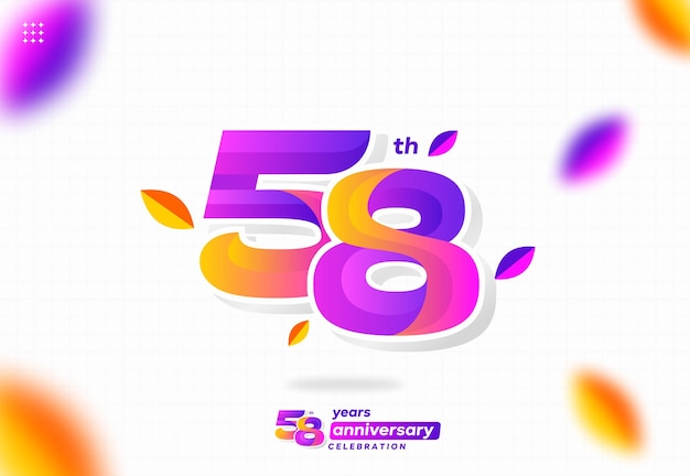 colorful modern number 58. 58th anniversary. 58th birthday