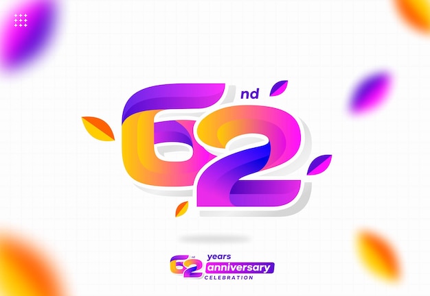 colorful modern number 62. 62nd anniversary. 62nd birthday