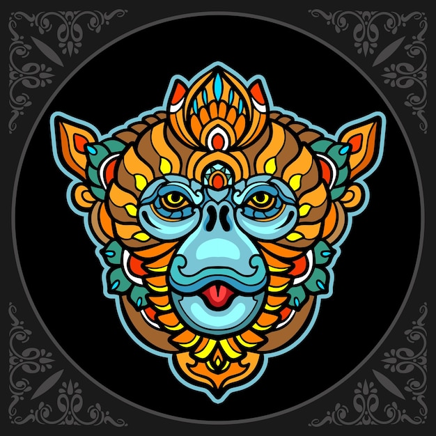 Colorful monkey head mandala arts isolated on black background