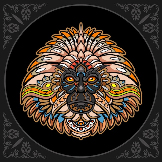 Vector colorful monkey head mandala arts isolated on black background