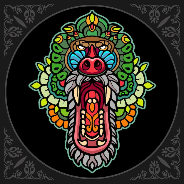 Vector colorful monkey head mandala arts isolated on black background