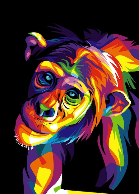 Colorful monkey illustration in wpap pop art style