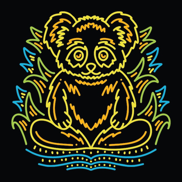 Illustrazione di design grafico vettoriale koala monolinea colorato emblema