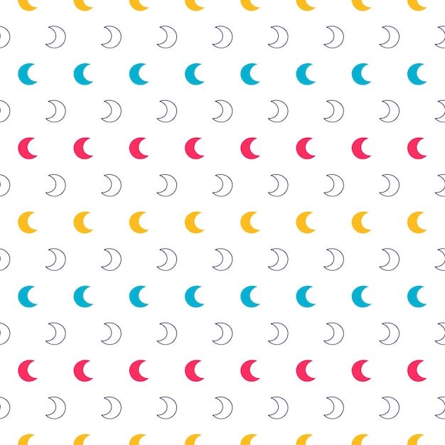 Colorful moon seamless pattern with white background