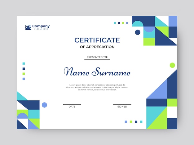 Colorful mosaic certificate template vector design