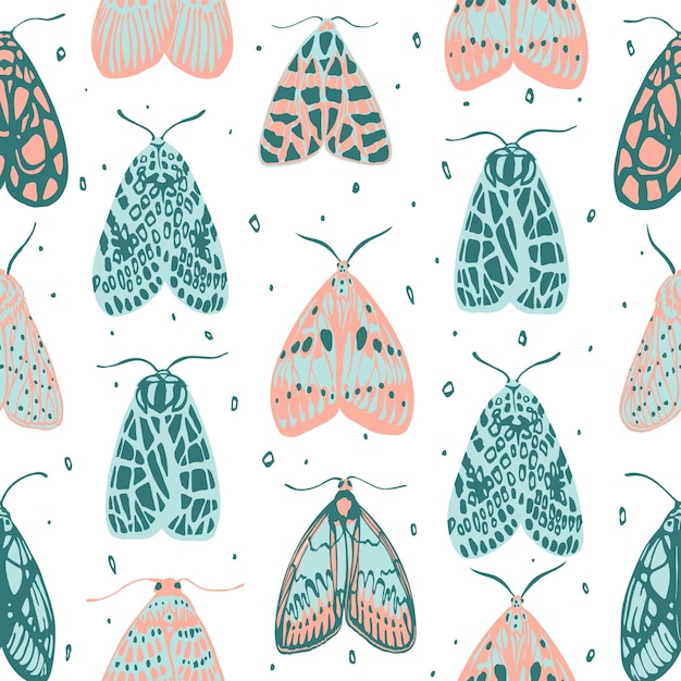 Colorful moths seamless pattern vector illustration