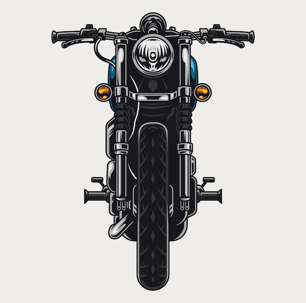 Концепция вид спереди красочный мотоцикл в винтажном стиле изолированы
