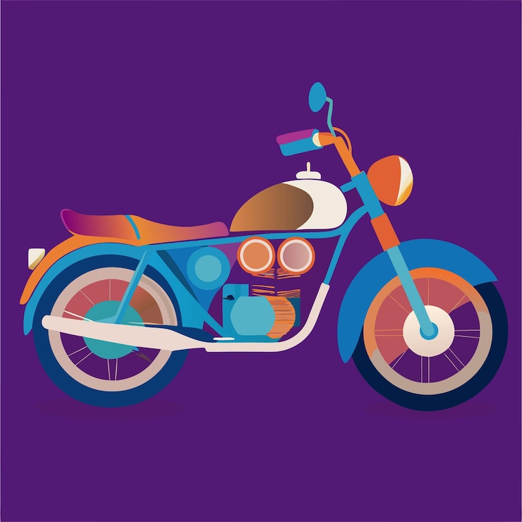 वेक्टर a colorful motorcycle with a purple background and the word skull on the front