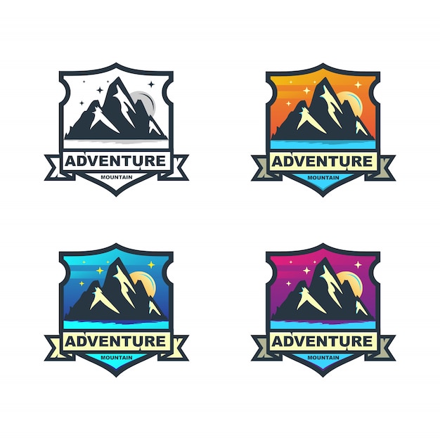 Colorful mountain adventure badge logo design set