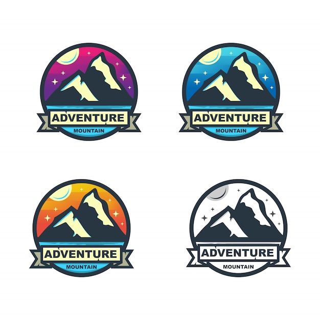 Colorful Mountain Adventure Circle Badge Set